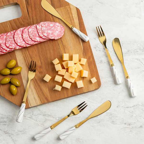 02 conjunto 4 garfos para aperitivo de aco inox com cabo de ceramica 13cm wolff