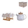 01 chaleira de vidro e suporte com 6 xicaras de cha capacidade de 100ml hauskraft herbal