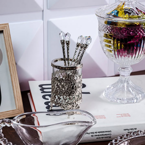 06 conjunto 6 colheres de zamac com suporte niquelado crystal 14cm wolff