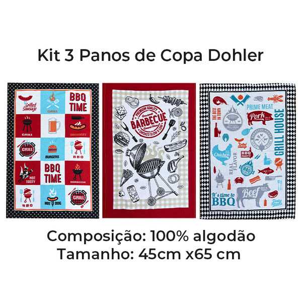 05 kit 3 panos de copa dohler 45x65 l 100 algodao colecao barbecue