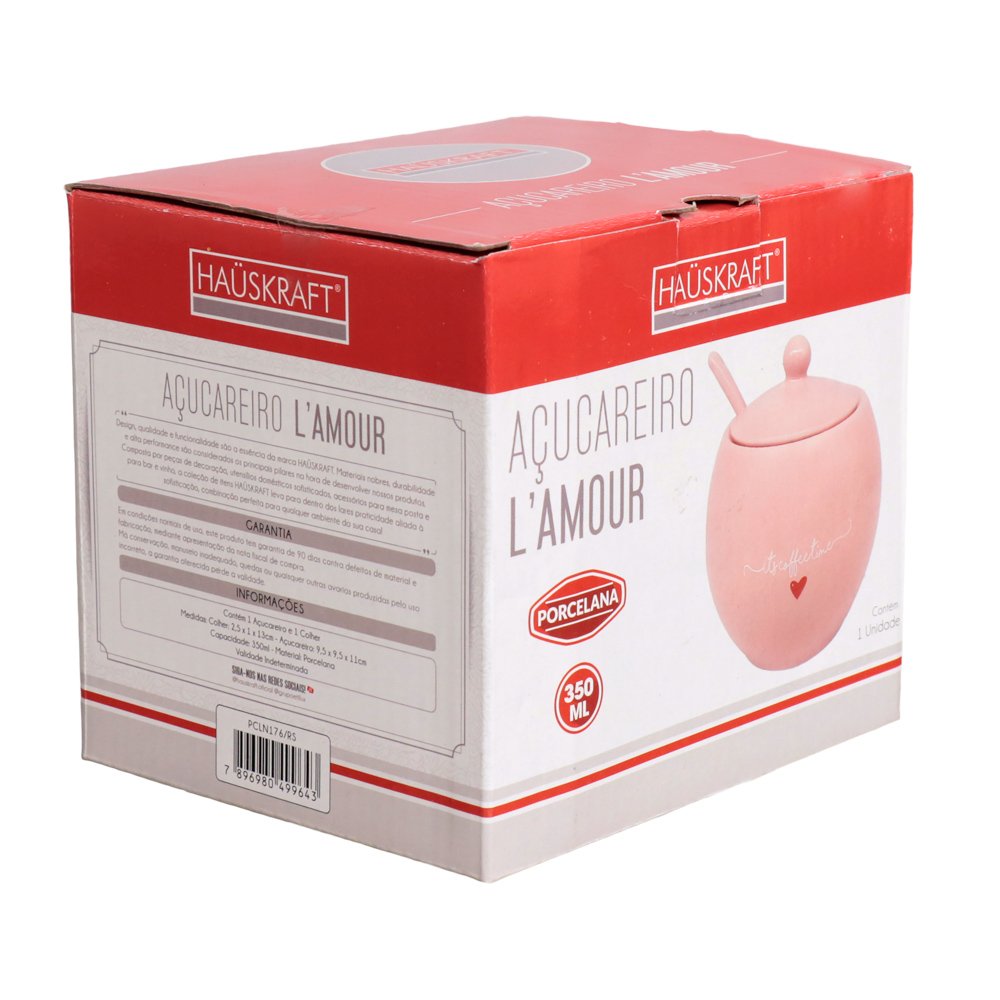 Açucareiro de Porcelana Com Colher Hauskraft 9,5x9,5x11 Lamour
