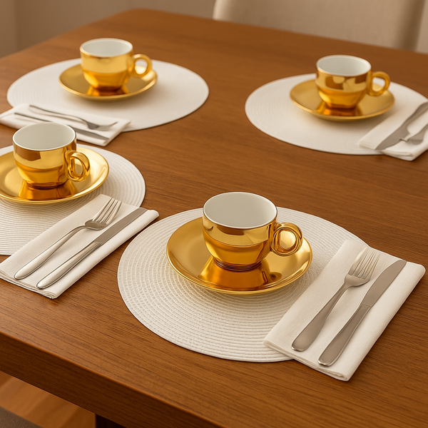Conjunto 6 Xícaras de Café de Porcelana Com Píres e Suporte Versa