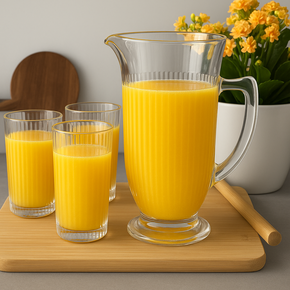 02 conjunto 6 copos e jarra de vidro canelado hauskraft lila