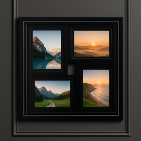 05 painel de fotos para parede quadruplo de madeira com moldura em fileti brm emoldurados