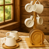 01 conjunto 6 xicaras de ceramica p cafe com suporte de bambu oasis