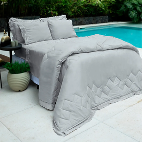 jogo de cama microfibra sonata renda janer buettner cinza solteiro vitrine