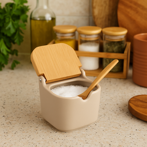 01 saleiro de ceramica c tampa e colher de bambu wolff 9x9x8 5