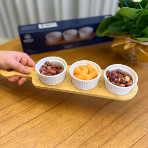 07 conjunto 3 petisqueiras com bandeja de bambu 33x8x4cm wolff