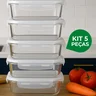 01 kit com 5 potes hermeticos de vidro lyor com tampa plastica e travas resistente e antivazamento