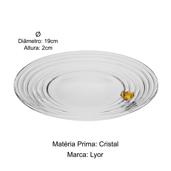 03 conjunto com 6 pratos de sobremesa 19cm cristal linha little bee lyor