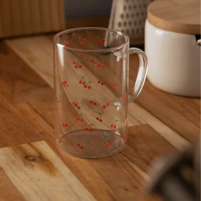 02 conjunto 2 canecas de vidro borossilicato resistente ao calor 280ml linha cherry cerejas lyor