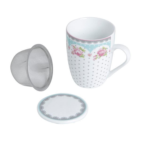 Caneca de Porcelana Super White com Tampa e Infusor 340ml Lyor