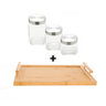 06 kit bancada para cozinha 3 potes de vidro e bandeja de bambu hauskraft