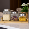 07 kit bancada para cozinha 3 potes de vidro e bandeja de bambu hauskraft