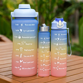 06 kit 3 garrafas de agua squeeze em degrade aproximadamente 2l 900ml e 300ml