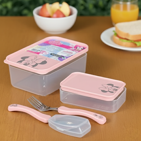 02 conjunto 6 pecas para refeicao simonaggio disney kids minnie rosa claro u