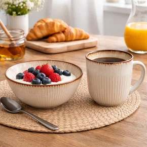 01 kit lanche 1 bowl e 1 caneca de ceramica 380ml linha linear lyor