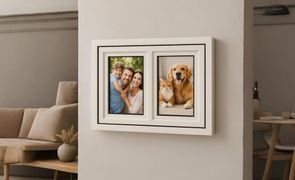 quadro duplo de familia e animais de estimacao