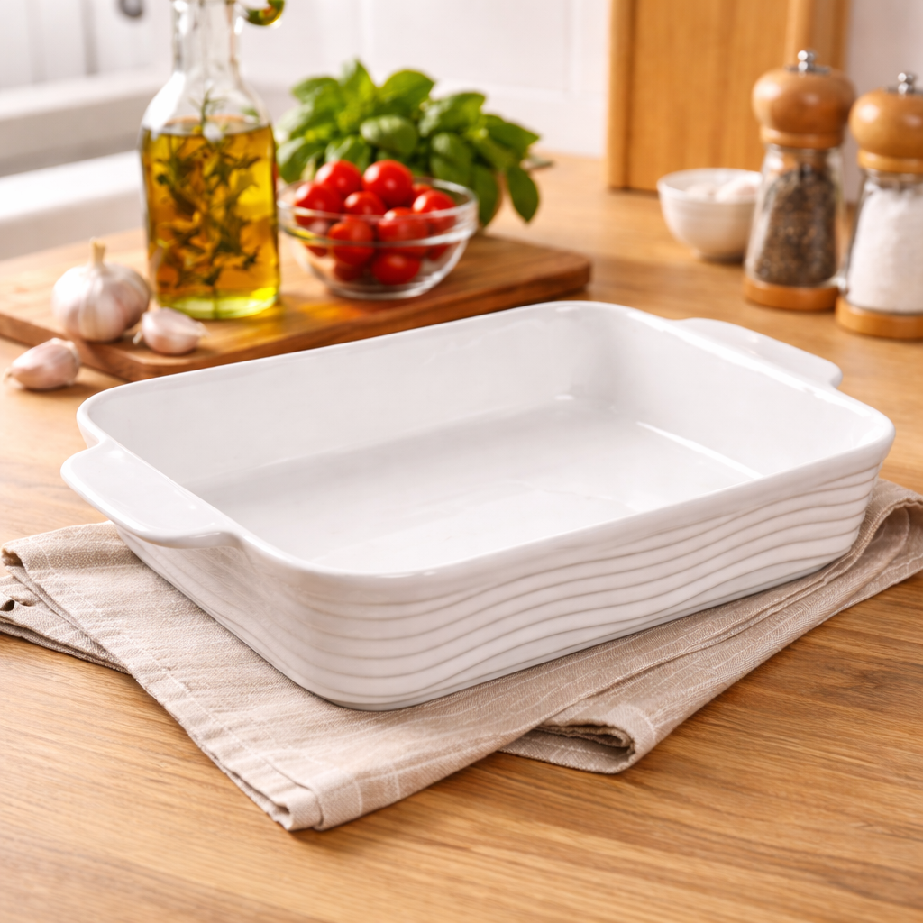   Fajance Tenera スクエアトレー Travessa de Porcelana Hauskraft - Sandy Branco | Elegância e