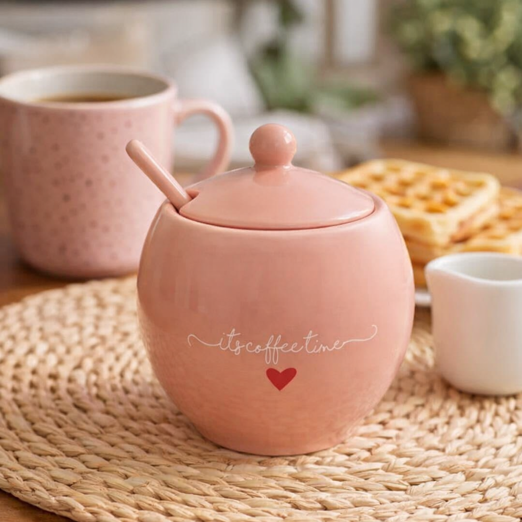 RE L'AMOUR EXPERT CC 2色セット Açucareiro de Porcelana Com Colher Hauskraft 9,5x9,5x11 Lamour
