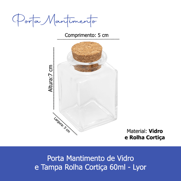 03 kit 10 porta mantimento de vidro e tampa rolha cortica 60ml lyor