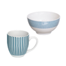 01 kit lanche caneca e bowl de porcelana listrada em azul acqua hauskraft