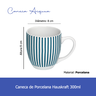 02 kit lanche caneca e bowl de porcelana listrada em azul acqua hauskraft