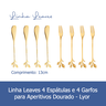 02 kit para servir linha leaves 4 espatulas e 4 garfos para aperitivos dourado lyor