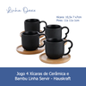 03 jogo 4 xicaras de ceramica e bambu oasis linha servir hauskraft