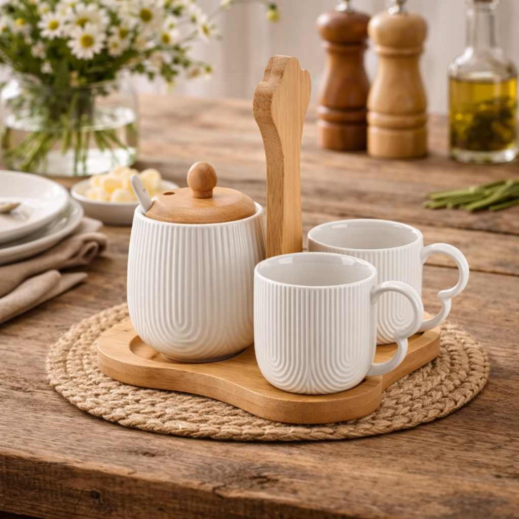 asimocrafts × oa Cafe MINI CUP 2セット Jogo de Xícaras P/ Café Com Suporte em Bambu e Açucareiro