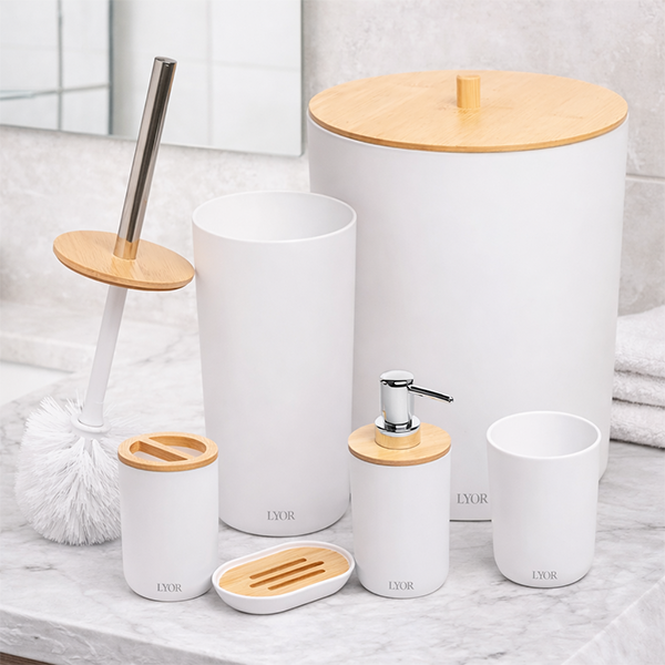 Conjunto 6 Peças de Bambu e ABS Para Banheiro - Lyor