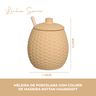 02 meleira de porcelana com colher de madeira rattan hauskraft 10x11 5 linha servir